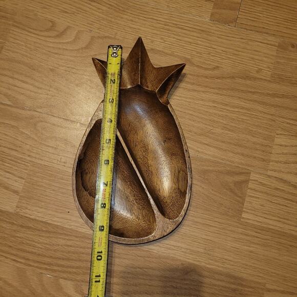 Vtg Wooden Teak Pineapple Serving Platter Trinket Dish Catch All Keys Jewelry - Picture 4 of 5